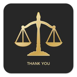 Golden Scales of Justice Law Theme Thank You Square Sticker