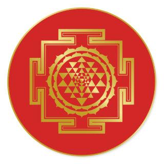Golden Shree Yantra Classic Round Sticker