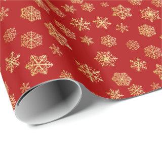Golden snowflakes on a red background