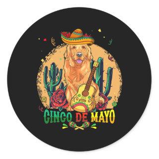 Golden Sombrero Cinco De Mayo Mexican Dog Men Classic Round Sticker