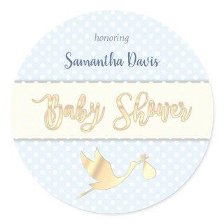 Golden Stork Baby Boy Baby Shower Classic Round Sticker