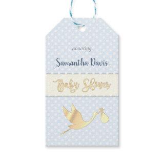Golden Stork Baby Boy Baby Shower Gift Tags