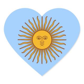 Golden Sun of May Argentina Flag Heart Stickers