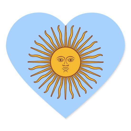 Golden Sun of May Argentina Flag Heart Stickers