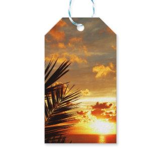 Golden Sunset Sea and Palmtree Postcard Gift Tags