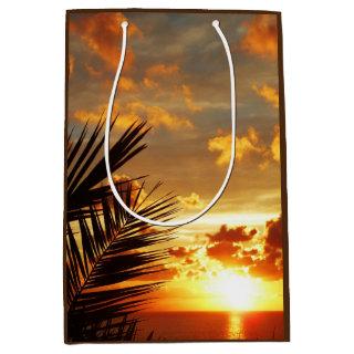 Golden Sunset Sea and Palmtree Postcard Medium Gift Bag