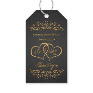 Golden swirls, joined hearts 50th Anniversary Gift Tags