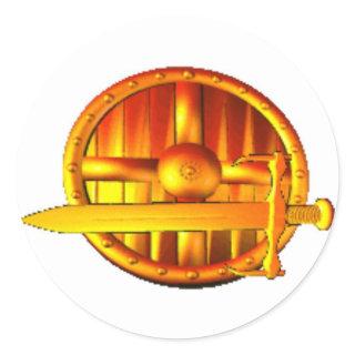 Golden Sword & Shield Classic Round Sticker
