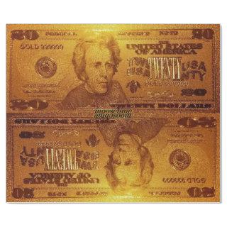 Golden U.S. Twenty Dollar Bill Reflection