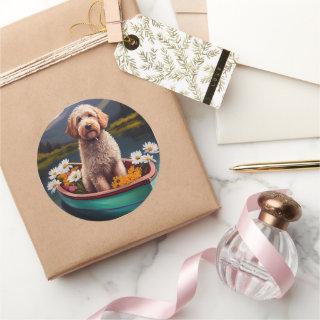 Goldendoodle on a Paddle: A Scenic Adventure Classic Round Sticker