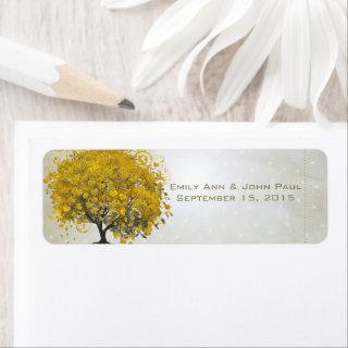 Goldenrod Heart Leaf Tree with Stars Save the Date Label