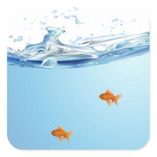Goldfish under water aquarium square sticker