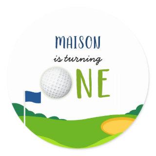 Golf 1st Birthday Hole In One Par-tee Classic Round Sticker