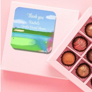 Golf Course Bunker Gender Reveal Baby Thank You Square Sticker
