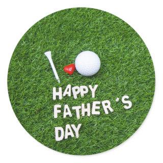 Golf Happy Father's Day  with golf ball and tee Classic Round Sticker