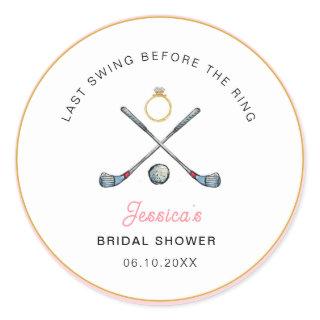 Golf "Last swing Before the ring" Bridal Shower  Classic Round Sticker