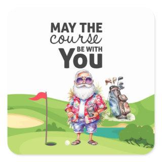 Golf Summer  Christmas with Santa Claus at flag   Square Sticker