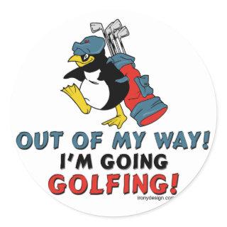 Golfing Penguin Classic Round Sticker