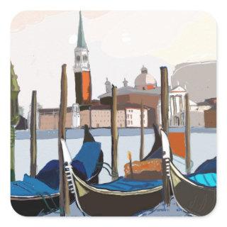 Gondolas tethered by St Marks Square Venice Square Sticker