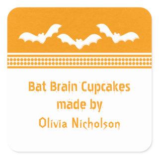 Gone Batty Halloween Baking Stickers, Orange & Whi Square Sticker