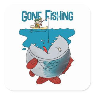 Gone Fishing Waiting For The Big Catch Cartoon Square Sticker