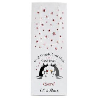 Good Friends Good Times Wine Quote with Cats Wine Gift Bag