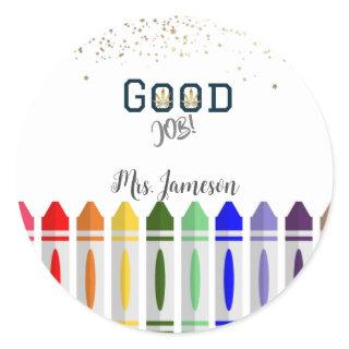 Good Job Crayon Star Design for Teachers Classic Round Sticker