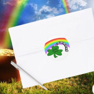 Good Luck Shamrock, Rainbow and Horseshoe Classic Round Sticker