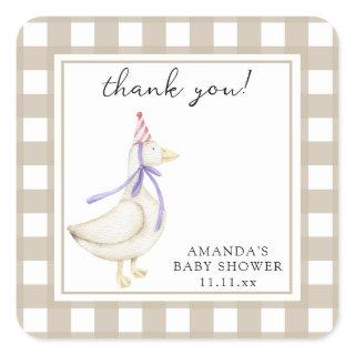 Goose Baby Shower Folded Thank You Card Square Sticker