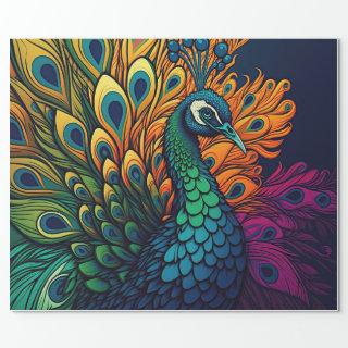 Gorgeous Colorful Peacock, Art Deco Style