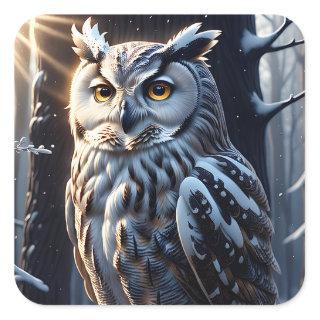 Gorgeous Eagle Owl in Snow Amongst the Trees Square Sticker