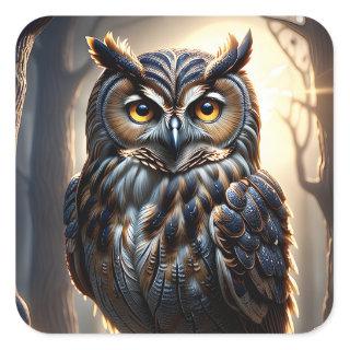 Gorgeous Eagle Owl Sitting Amongst the Trees Square Sticker