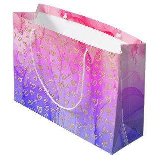 Gorgeous Girly Pink Purple Gold Hearts Large Gift Bag