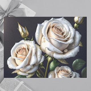 Gorgeous white roses with golden details tissue paper