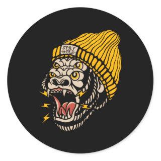 Gorilla American Traditional Tattoo Inked Old Scho Classic Round Sticker
