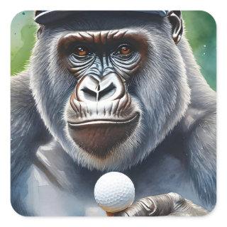 Gorilla in a Baseball Cap Playing Golf  Square Sticker