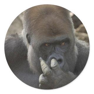 gorilla picking his nose - eeeewwwwwwww! classic round sticker