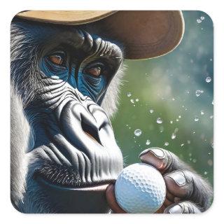 Gorilla Playing Golf with a Kiss for Good Luck  Square Sticker