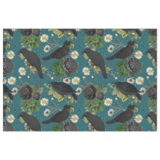 Goth Crows & Black Roses Deep Teal Pattern Tissue Paper