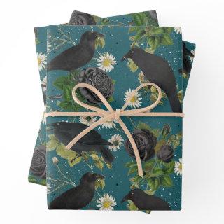 Goth Crows & Black Roses Deep Teal Pattern  Sheets