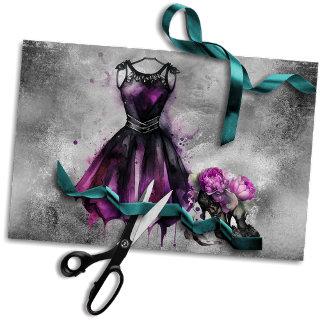 Goth Fashion | Purple Dress with High Heels Splat Tissue Paper