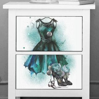 Goth Fashion | Teal Dress with High Heels Abstract Tissue Paper