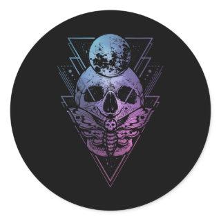 Goth Moon Skull Gothic Wicca Crescent Lunar Moth Classic Round Sticker