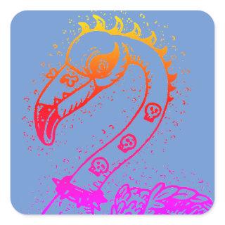 GOTH PUNK ROCKER FLAMINGO, SKULLS, SPIKED HAIR SQUARE STICKER