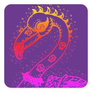 GOTH PUNK ROCKER FLAMINGO, SKULLS, SPIKED HAIR SQUARE STICKER
