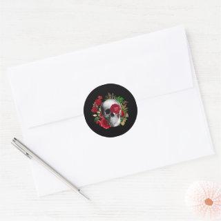 Goth Skull with Red Flowers & Gold Leaves Classic Round Sticker