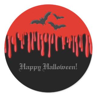 Gothic Bats & Red Dripping Blood Halloween Party Classic Round Sticker
