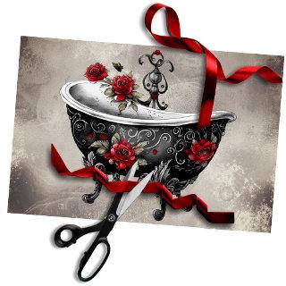 Gothic Boudoir | Antique Footed Bathtub with Roses Tissue Paper