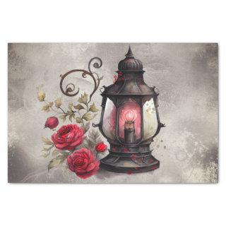 Gothic Boudoir | Antique Lantern With Red Roses Tissue Paper