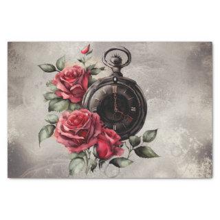 Gothic Boudoir | Antique Pocket Watch and Red Rose Tissue Paper